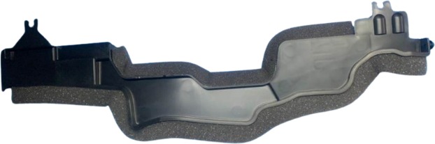 A long dark grey duct with mounting tabs along its length.