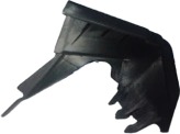 A black angled cover with a curved wing along one side.