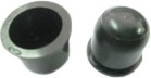 A pair of dark grey caps, one shown open end up.